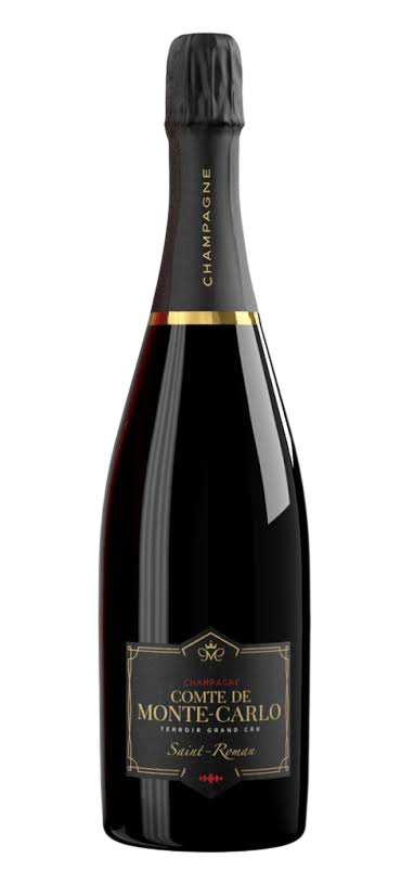 Botella de champán Comte de Montecarlo aislada.